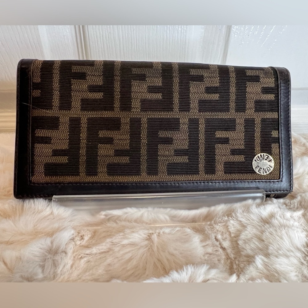 FENDI ZUCCA CANVAS SIGNATURE CONTINENTAL LEATHER LONG WALLET